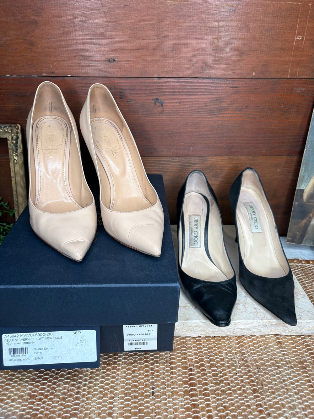 Sergio Rossi Nude Pointed Toe Patent Leather Heels & Two Single Jimmy Choo Heels